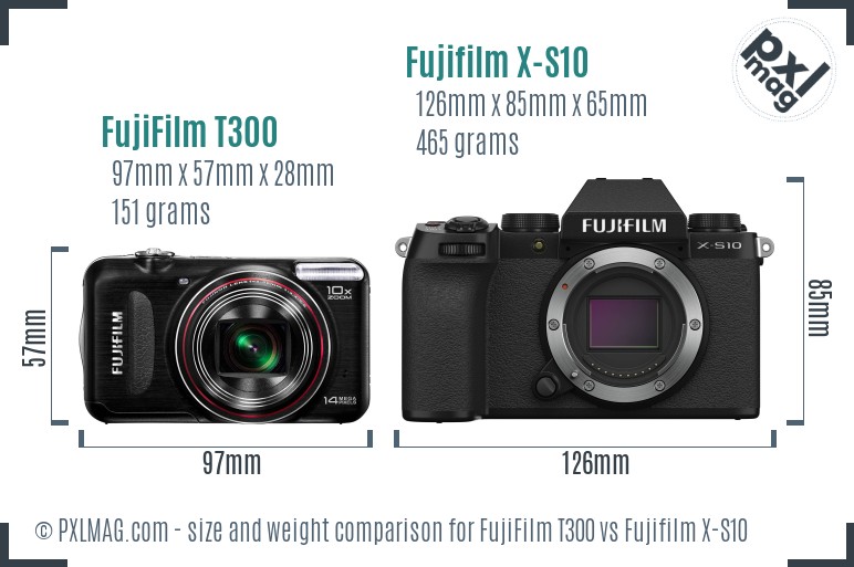 FujiFilm T300 vs Fujifilm X-S10 size comparison