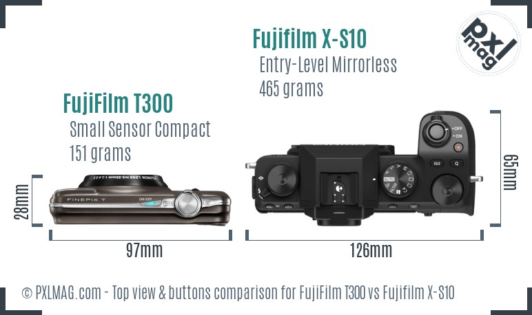 FujiFilm T300 vs Fujifilm X-S10 top view buttons comparison