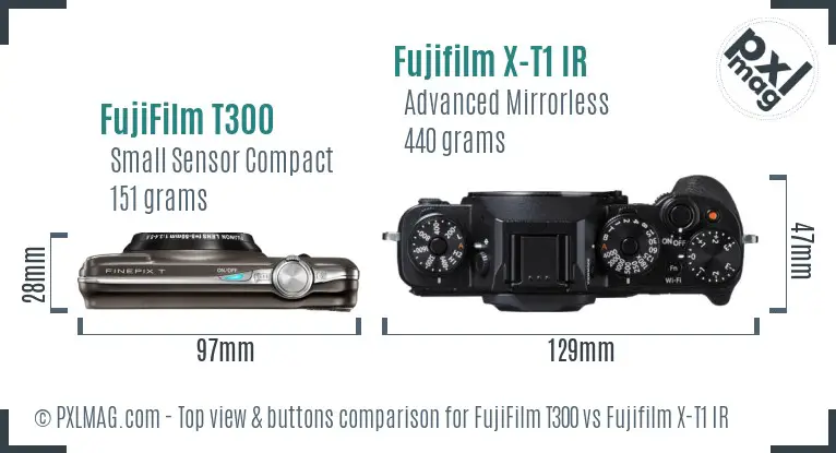 FujiFilm T300 vs Fujifilm X-T1 IR top view buttons comparison