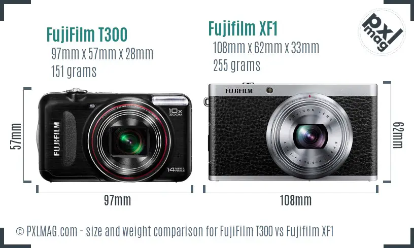 FujiFilm T300 vs Fujifilm XF1 size comparison FujiFilm T300 vs Fujifilm XF1 size comparison