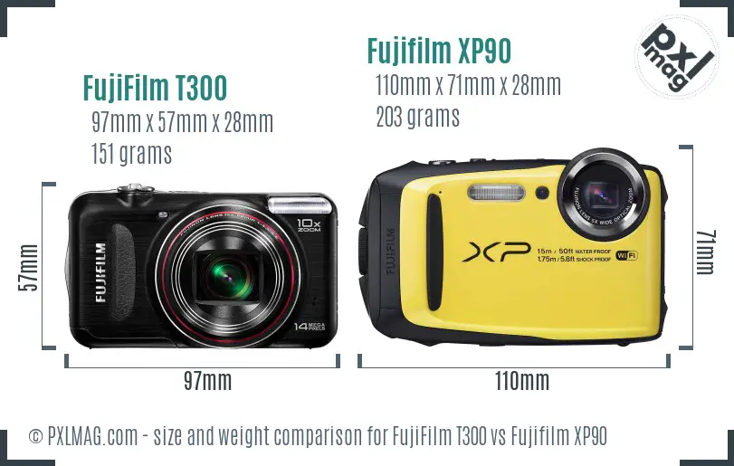 FujiFilm T300 vs Fujifilm XP90 size comparison