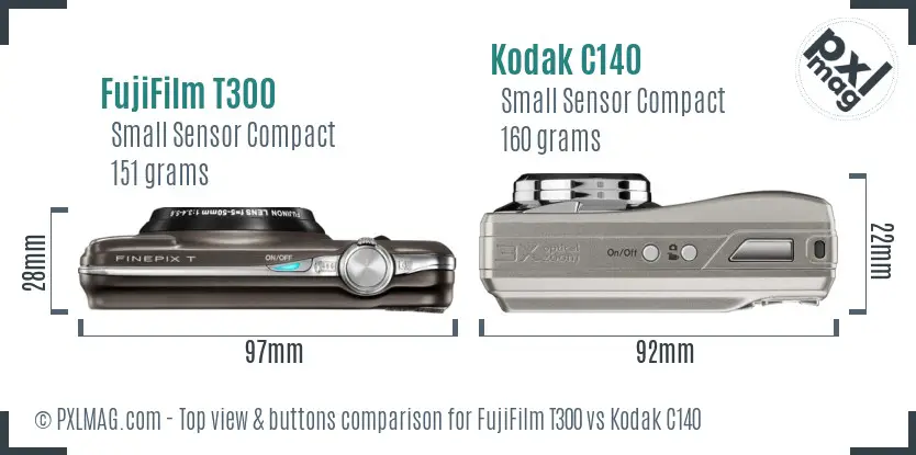 FujiFilm T300 vs Kodak C140 top view buttons comparison