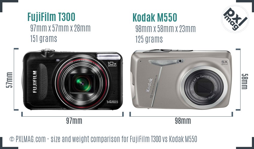 FujiFilm T300 vs Kodak M550 size comparison