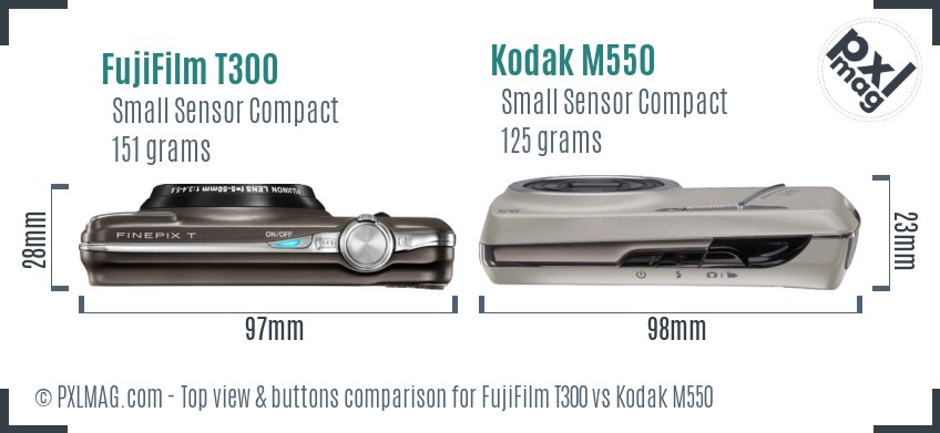 FujiFilm T300 vs Kodak M550 top view buttons comparison