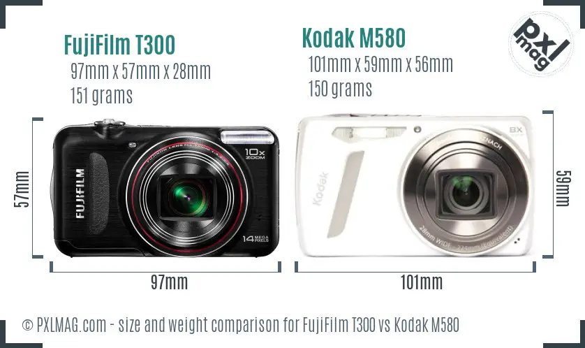 FujiFilm T300 vs Kodak M580 size comparison