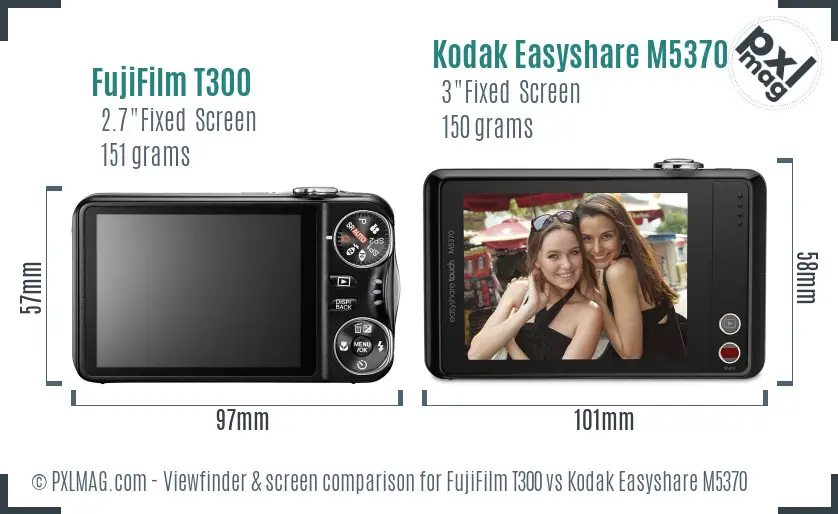FujiFilm T300 vs Kodak Easyshare M5370 Screen and Viewfinder comparison