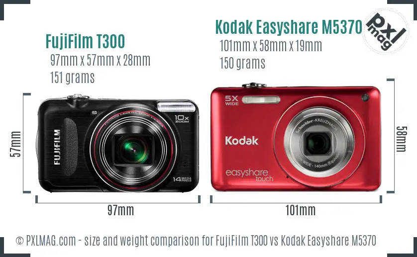 FujiFilm T300 vs Kodak Easyshare M5370 size comparison
