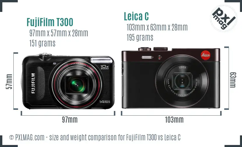 FujiFilm T300 vs Leica C size comparison