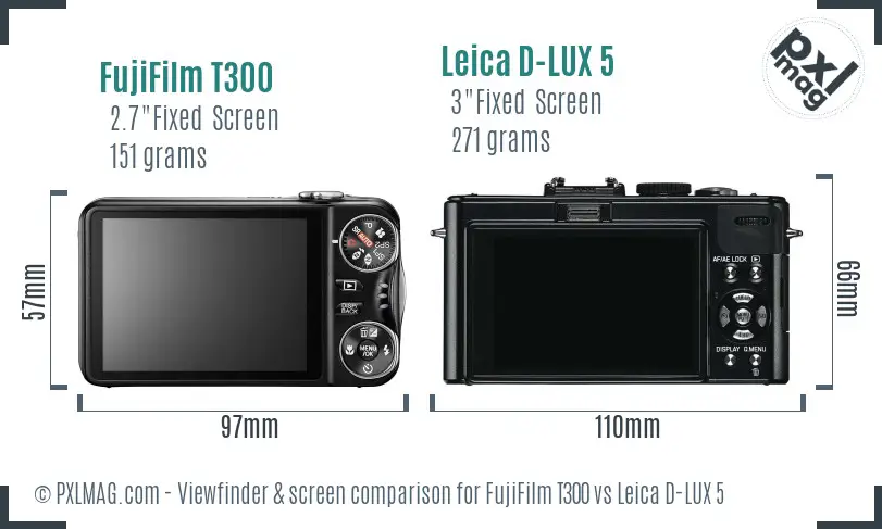 FujiFilm T300 vs Leica D-LUX 5 Screen and Viewfinder comparison