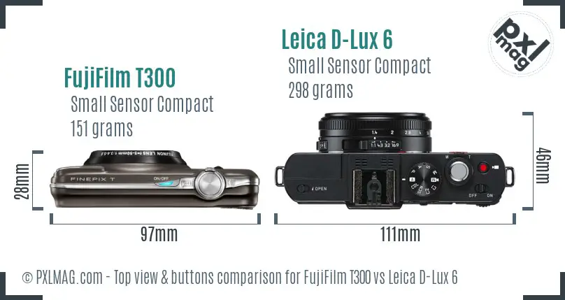 FujiFilm T300 vs Leica D-Lux 6 top view buttons comparison