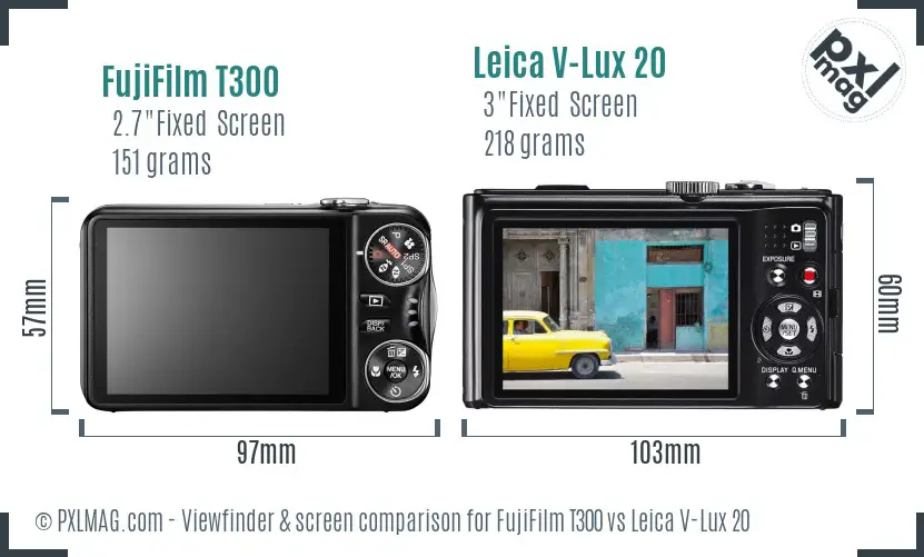 FujiFilm T300 vs Leica V-Lux 20 Screen and Viewfinder comparison
