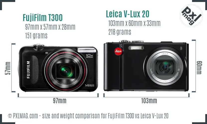 FujiFilm T300 vs Leica V-Lux 20 size comparison