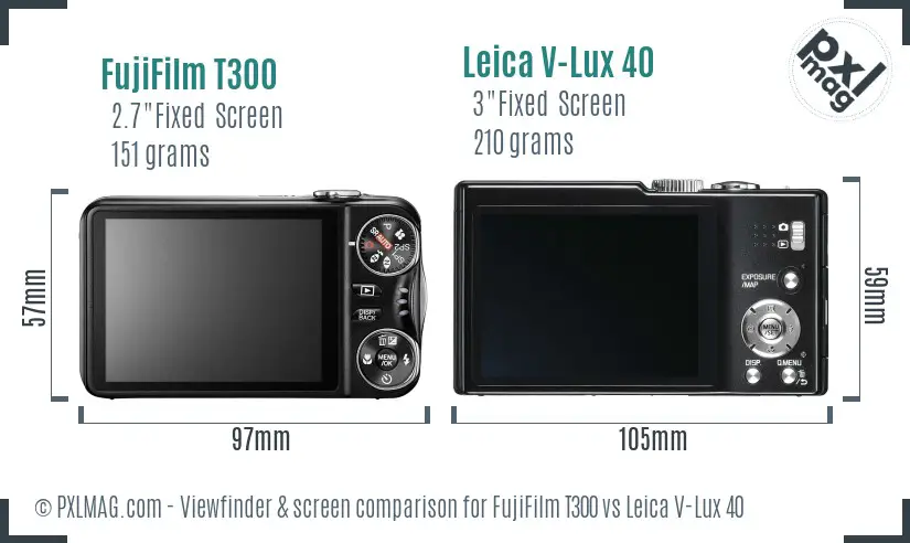 FujiFilm T300 vs Leica V-Lux 40 Screen and Viewfinder comparison