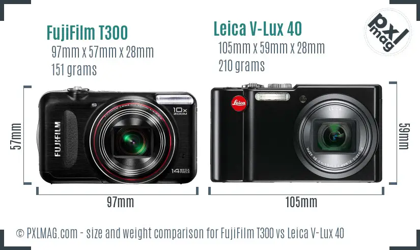 FujiFilm T300 vs Leica V-Lux 40 size comparison