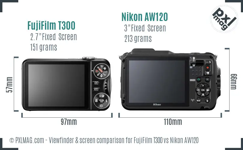 FujiFilm T300 vs Nikon AW120 Screen and Viewfinder comparison