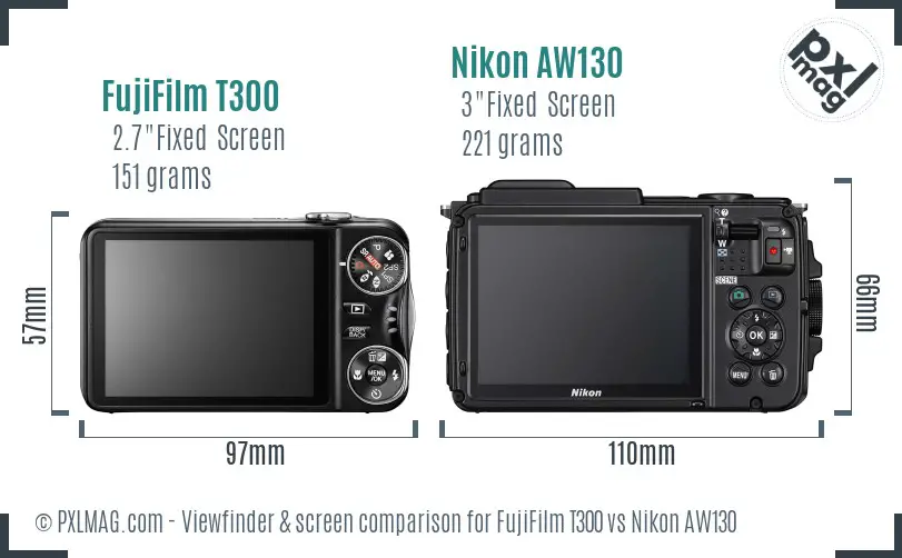 FujiFilm T300 vs Nikon AW130 Screen and Viewfinder comparison