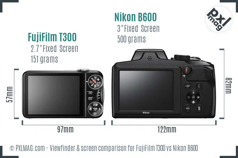 FujiFilm T300 vs Nikon B600 Screen and Viewfinder comparison