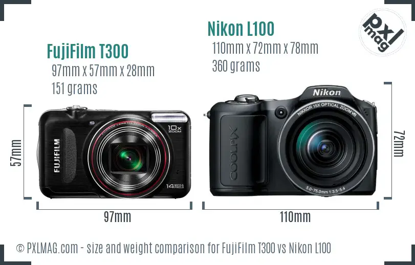 FujiFilm T300 vs Nikon L100 size comparison