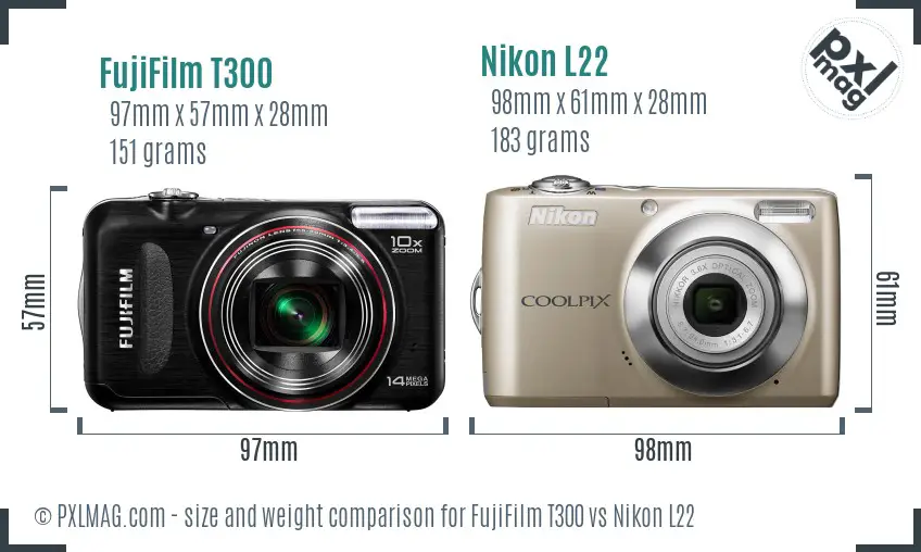 FujiFilm T300 vs Nikon L22 size comparison FujiFilm T300 vs Nikon L22 size comparison
