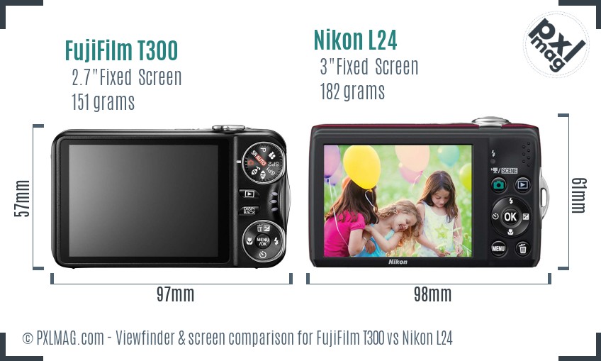FujiFilm T300 vs Nikon L24 Screen and Viewfinder comparison