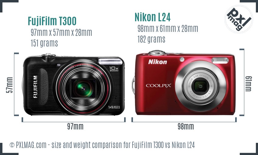 FujiFilm T300 vs Nikon L24 size comparison FujiFilm T300 vs Nikon L24 size comparison