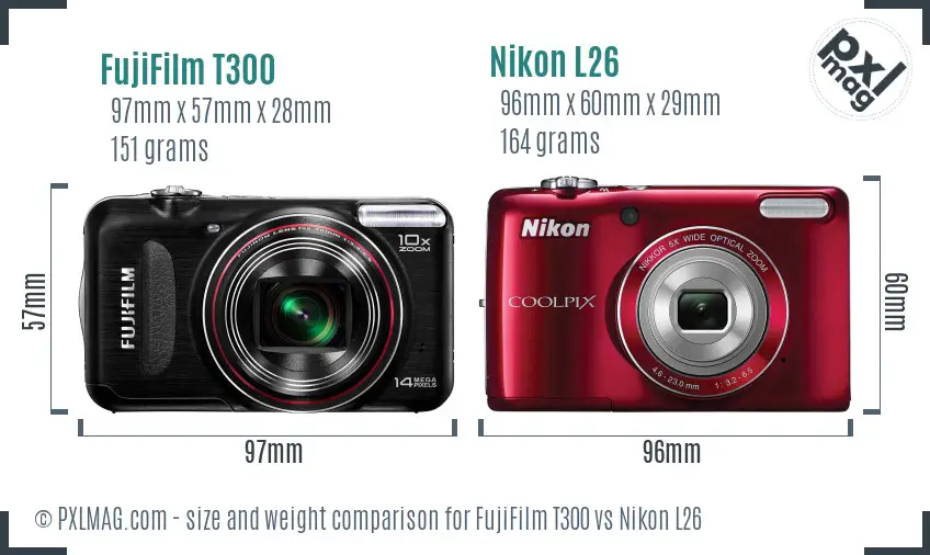 FujiFilm T300 vs Nikon L26 size comparison FujiFilm T300 vs Nikon L26 size comparison