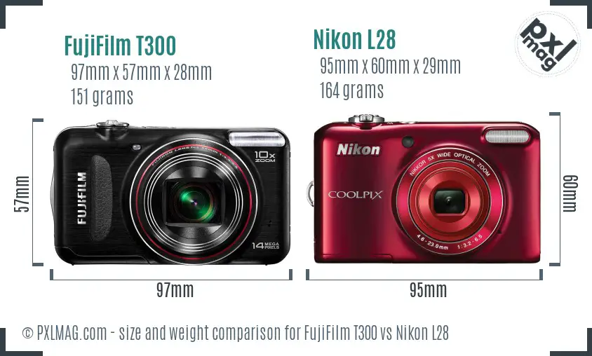 FujiFilm T300 vs Nikon L28 size comparison FujiFilm T300 vs Nikon L28 size comparison