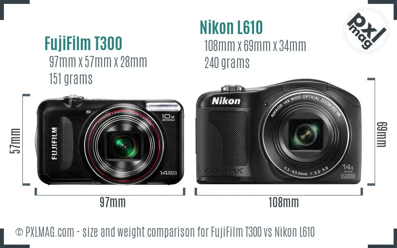 FujiFilm T300 vs Nikon L610 size comparison FujiFilm T300 vs Nikon L610 size comparison