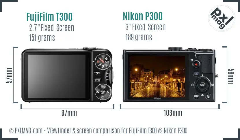 FujiFilm T300 vs Nikon P300 Screen and Viewfinder comparison