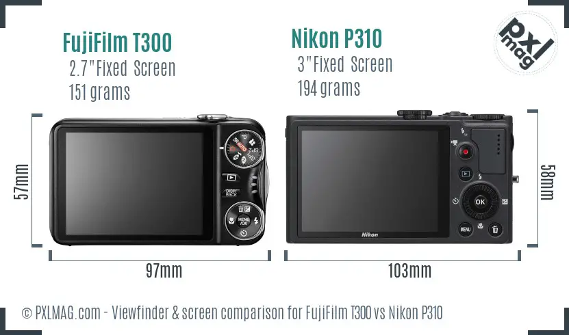 FujiFilm T300 vs Nikon P310 Screen and Viewfinder comparison FujiFilm T300 vs Nikon P310 Screen and Viewfinder comparison