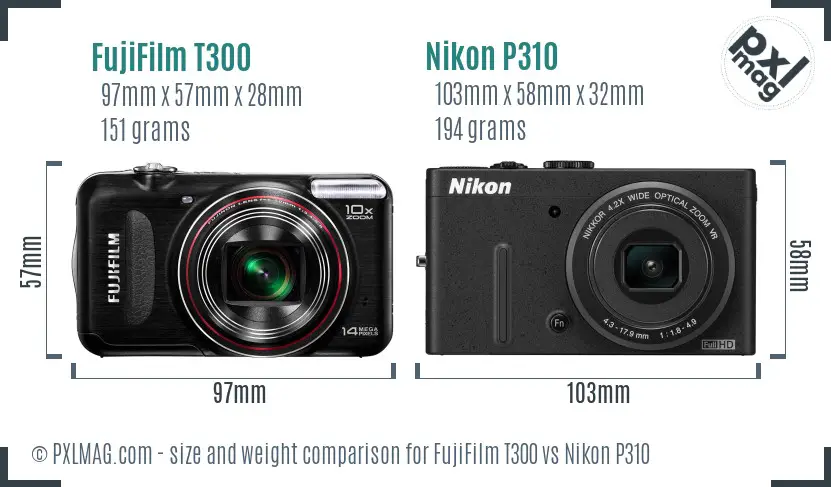 FujiFilm T300 vs Nikon P310 size comparison FujiFilm T300 vs Nikon P310 size comparison