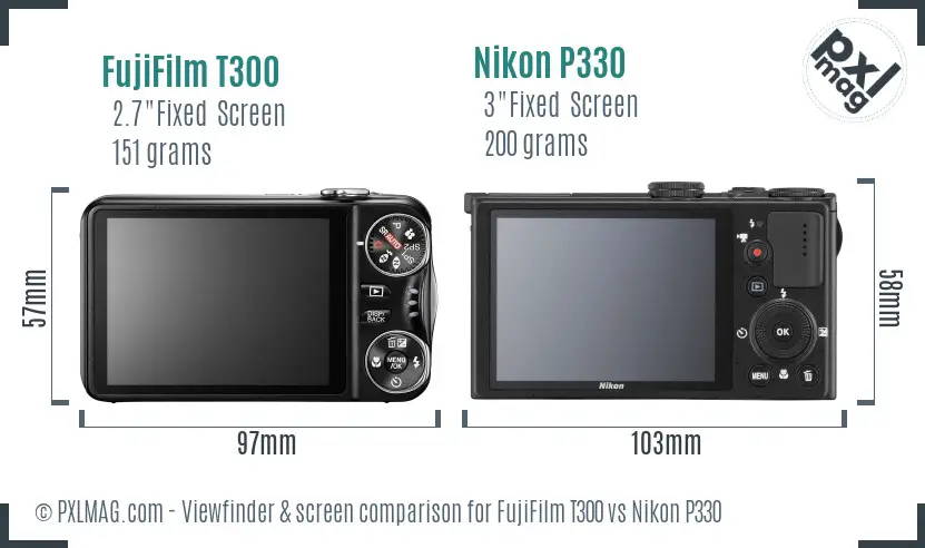 FujiFilm T300 vs Nikon P330 Screen and Viewfinder comparison