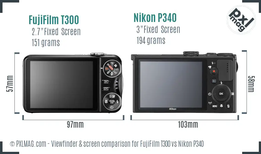 FujiFilm T300 vs Nikon P340 Screen and Viewfinder comparison
