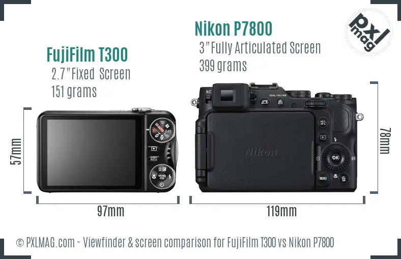 FujiFilm T300 vs Nikon P7800 Screen and Viewfinder comparison