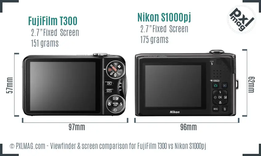 FujiFilm T300 vs Nikon S1000pj Screen and Viewfinder comparison