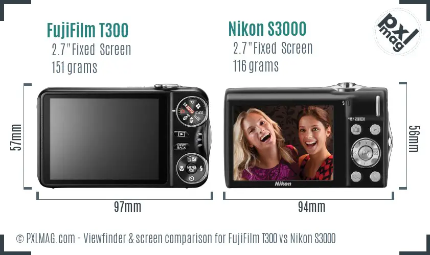 FujiFilm T300 vs Nikon S3000 Screen and Viewfinder comparison