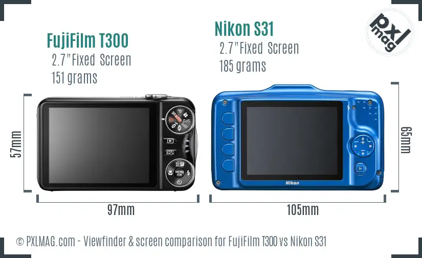 FujiFilm T300 vs Nikon S31 Screen and Viewfinder comparison FujiFilm T300 vs Nikon S31 Screen and Viewfinder comparison