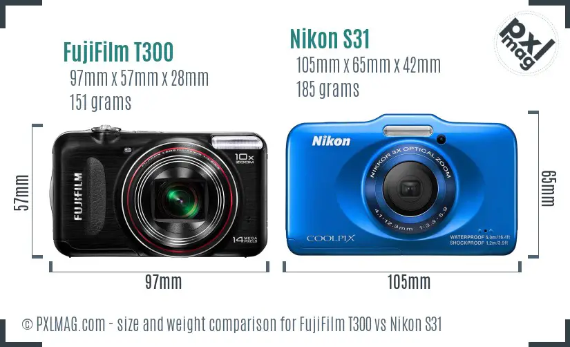 FujiFilm T300 vs Nikon S31 size comparison FujiFilm T300 vs Nikon S31 size comparison