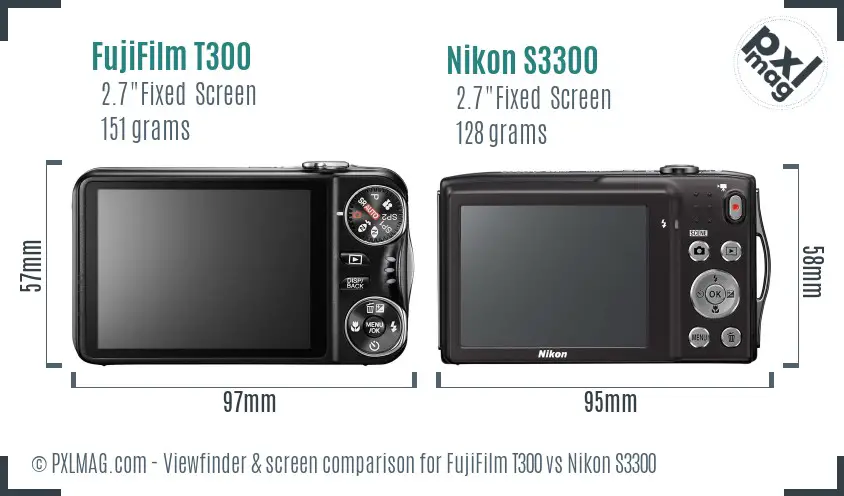 FujiFilm T300 vs Nikon S3300 Screen and Viewfinder comparison