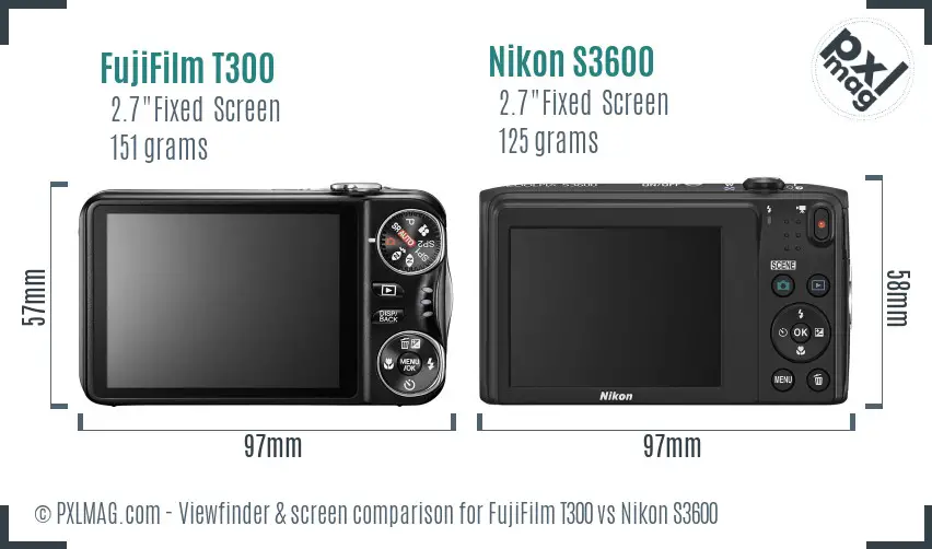 FujiFilm T300 vs Nikon S3600 Screen and Viewfinder comparison