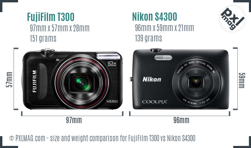FujiFilm T300 vs Nikon S4300 size comparison FujiFilm T300 vs Nikon S4300 size comparison