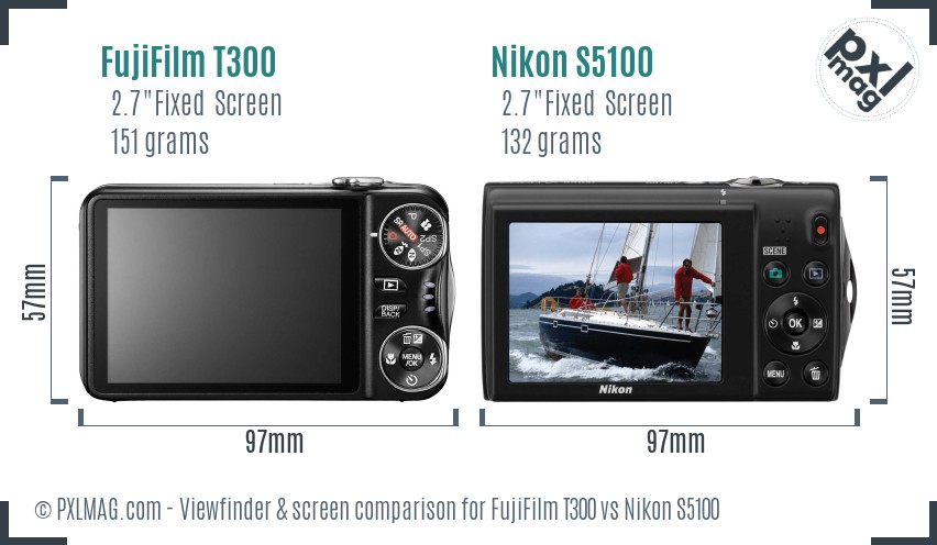 FujiFilm T300 vs Nikon S5100 Screen and Viewfinder comparison
