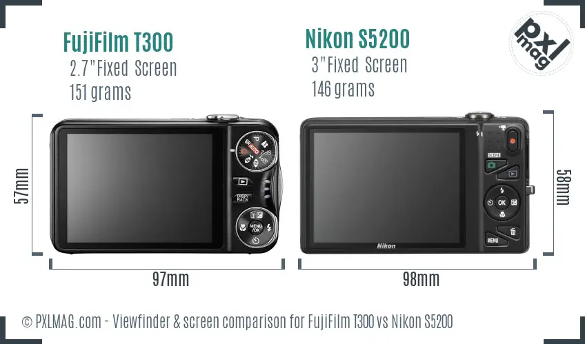 FujiFilm T300 vs Nikon S5200 Screen and Viewfinder comparison