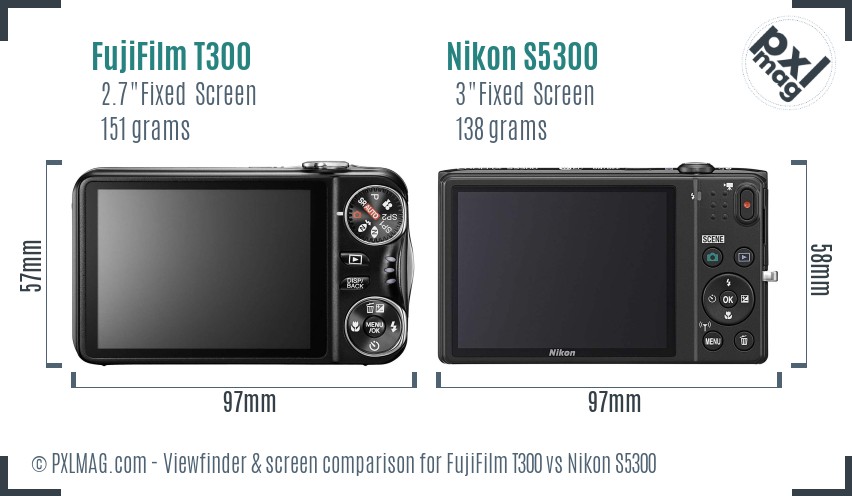 FujiFilm T300 vs Nikon S5300 Screen and Viewfinder comparison