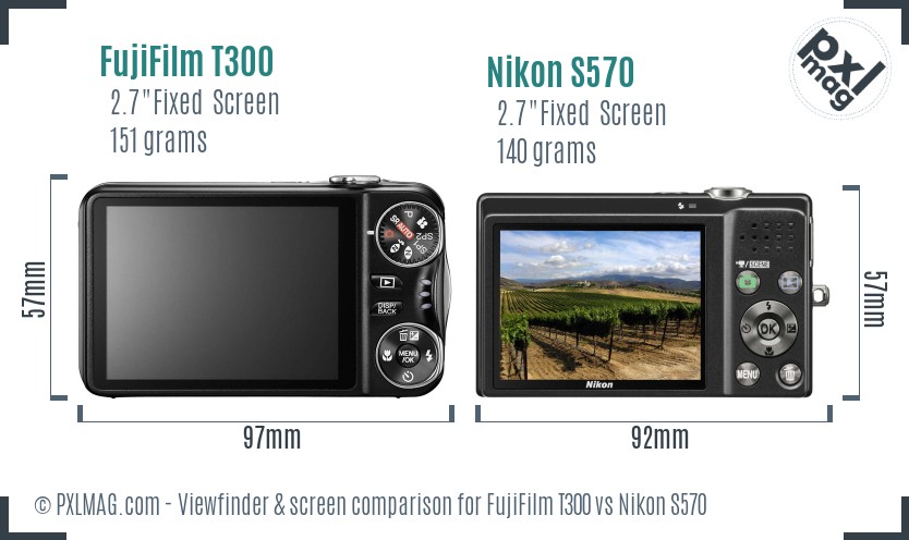 FujiFilm T300 vs Nikon S570 Screen and Viewfinder comparison