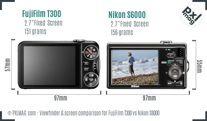FujiFilm T300 vs Nikon S6000 Screen and Viewfinder comparison FujiFilm T300 vs Nikon S6000 Screen and Viewfinder comparison