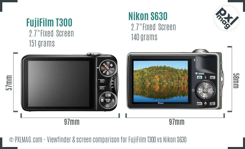 FujiFilm T300 vs Nikon S630 Screen and Viewfinder comparison