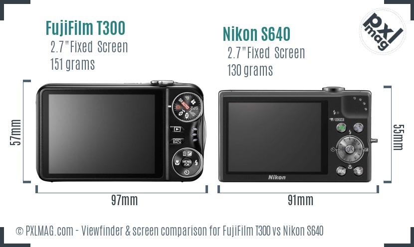 FujiFilm T300 vs Nikon S640 Screen and Viewfinder comparison