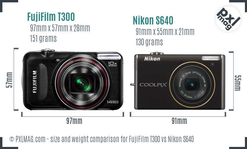 FujiFilm T300 vs Nikon S640 size comparison