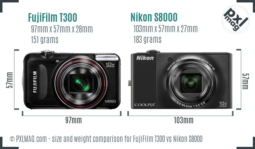 FujiFilm T300 vs Nikon S8000 size comparison FujiFilm T300 vs Nikon S8000 size comparison